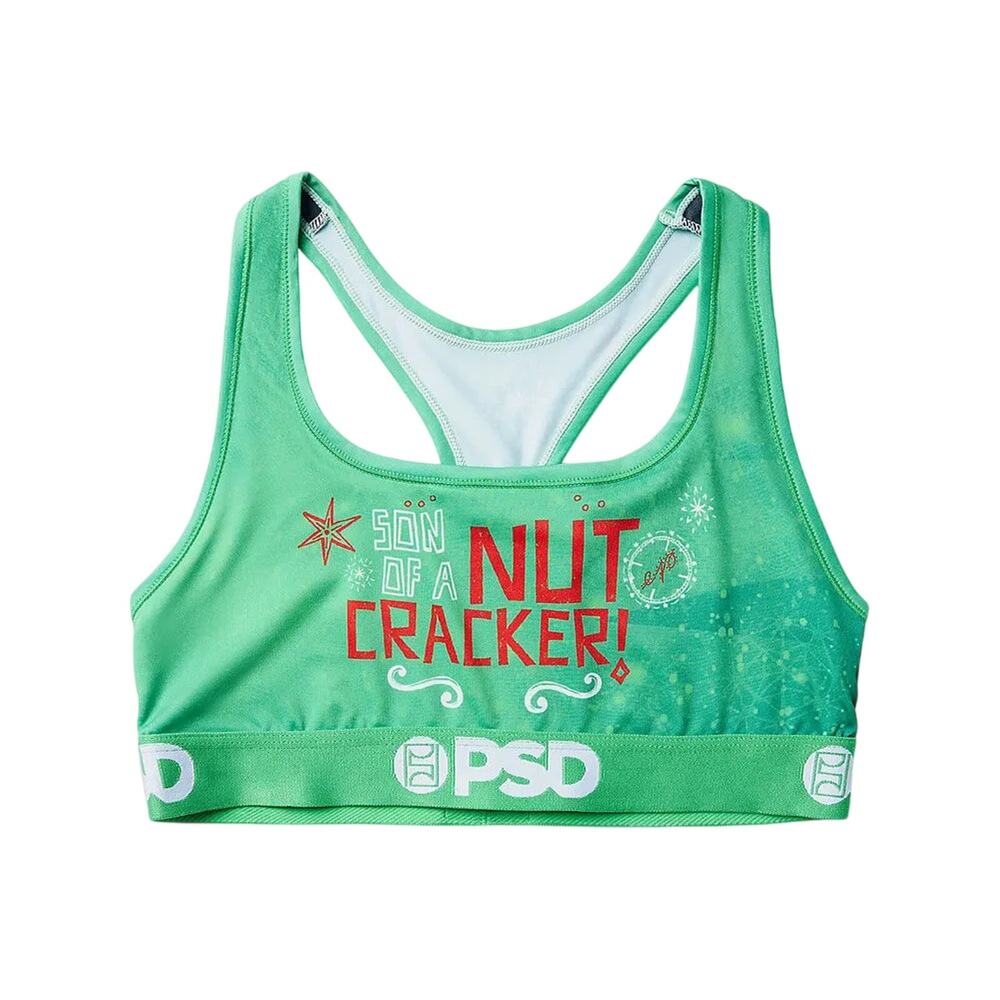 PSD Women's Elf Nut Cracker Sports Bra, Green,Size  Large